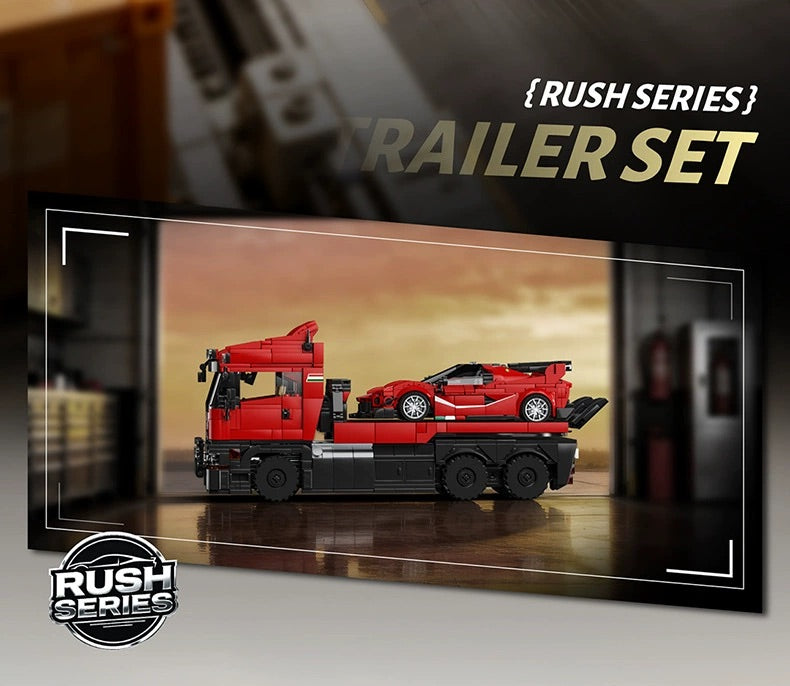 1728PCS trailer truck building blocks set with red transport truck and sports car