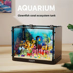 Underwater fish tank building blocks toy with colorful ocean scene and display lights