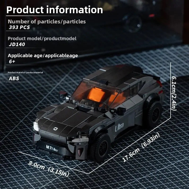 Black off road car building blocks model 393PCS with size display and dark vehicle styling