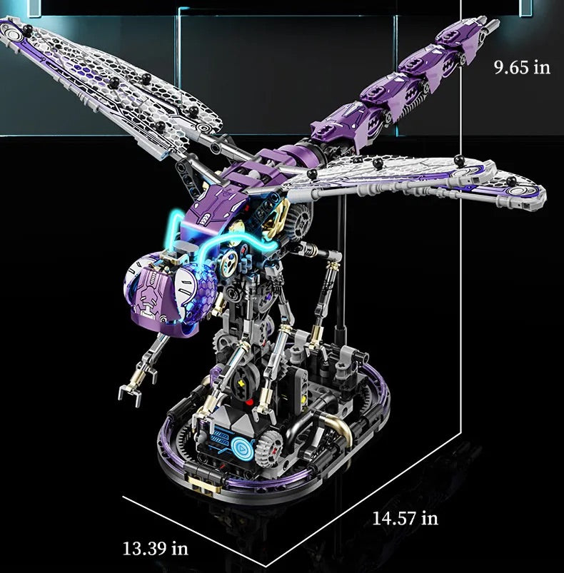 Cyber purple and cyber blue dragonfly display model for desk and shelf decor