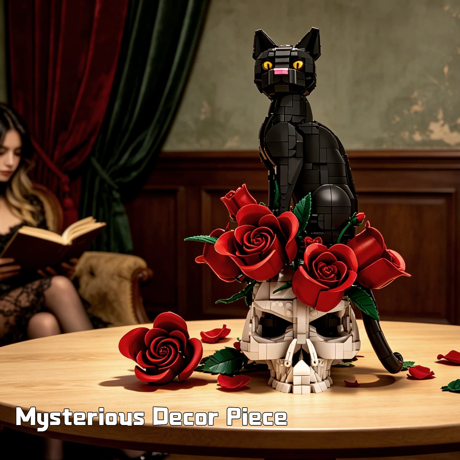 1576 piece skull cat rose building set for dark fantasy decor