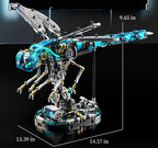 Cyber dragonfly mechanical building set with light in blue and purple variants
