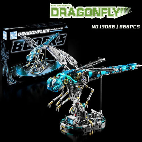 Mechanical insect building set with articulated wing structure and futuristic styling