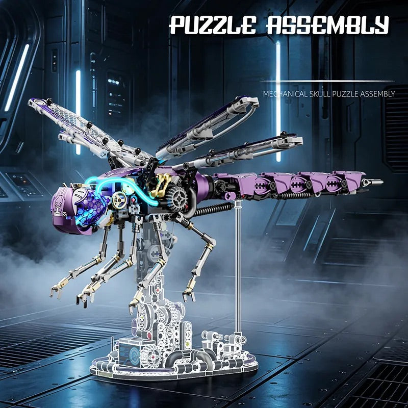 Sci fi dragonfly building set with display base and built in light feature