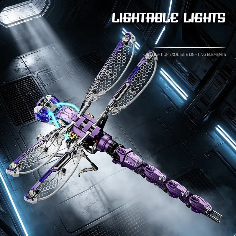 Cyber purple and cyber blue dragonfly display model for desk and shelf decor