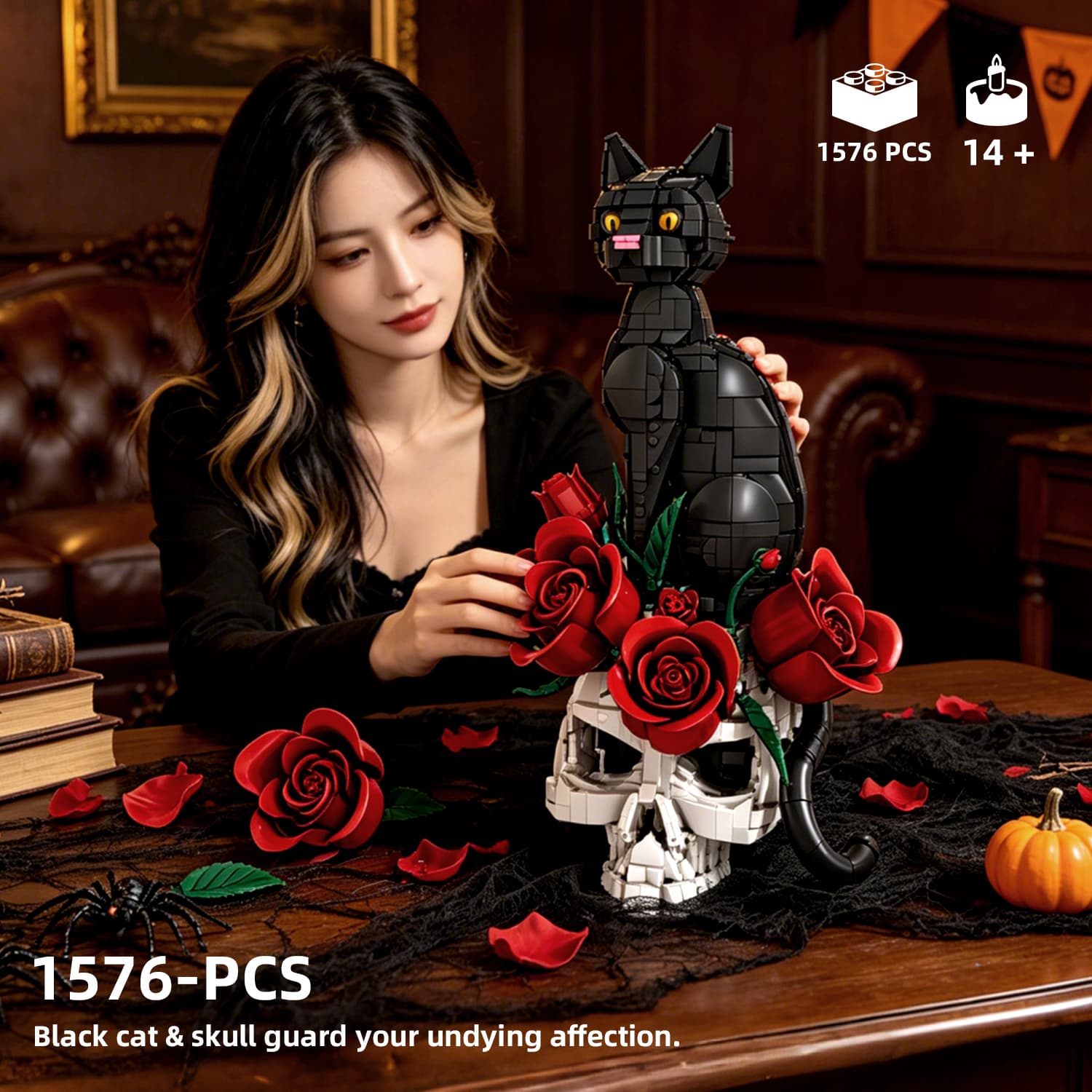Spooky Halloween cat lover gift building block display model