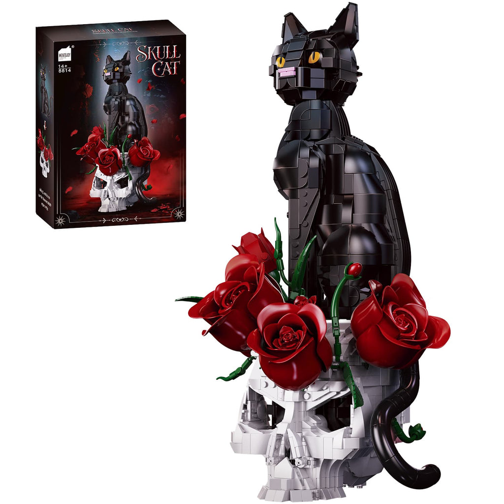 Gothic black cat skull building model perfect for Halloween gift