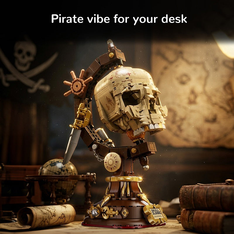 Pirate skull globe building blocks set with removable parts and box display