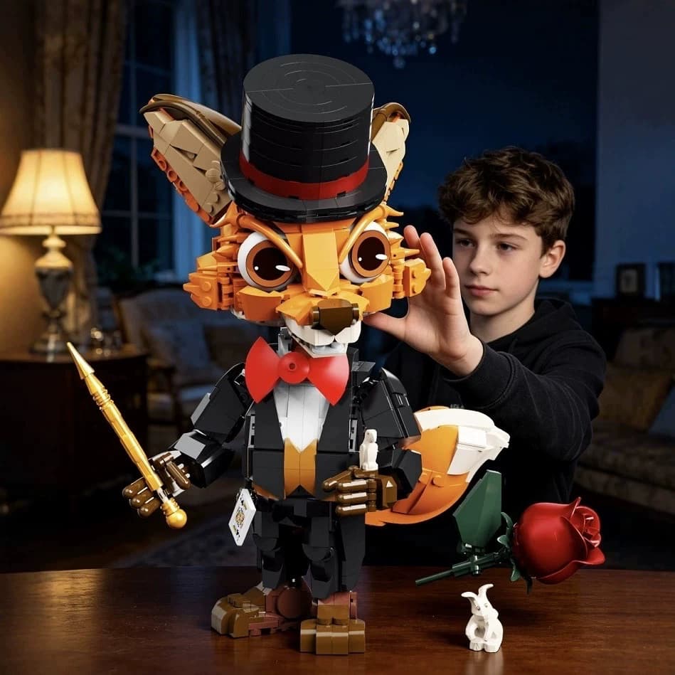 Fox magician building blocks set with box and size details