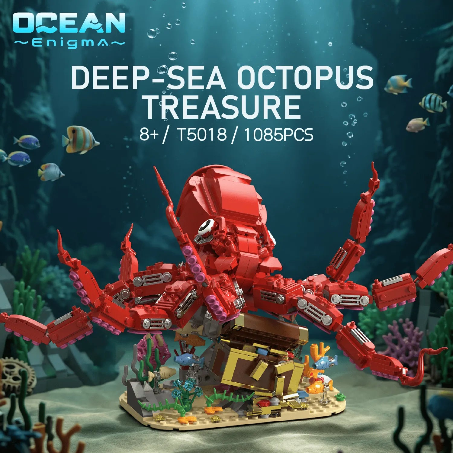 Giant red octopus building set for collectors, ocean decor lovers, and building block fans.