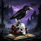 Gothic ornament black building blocks set with skeleton hands and red roses for dark room aesthetic desk decor.