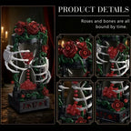 Gothic ornament black building blocks set with skeleton hands and red roses for dark room aesthetic desk decor.