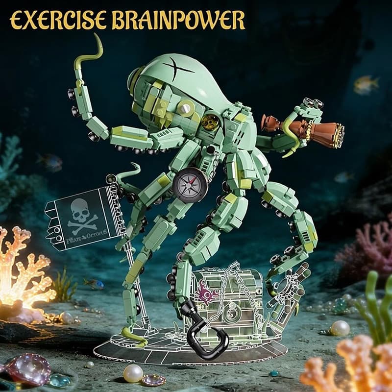 Pirate octopus building block model 1128 PCS designed as a fantasy ocean creature display.