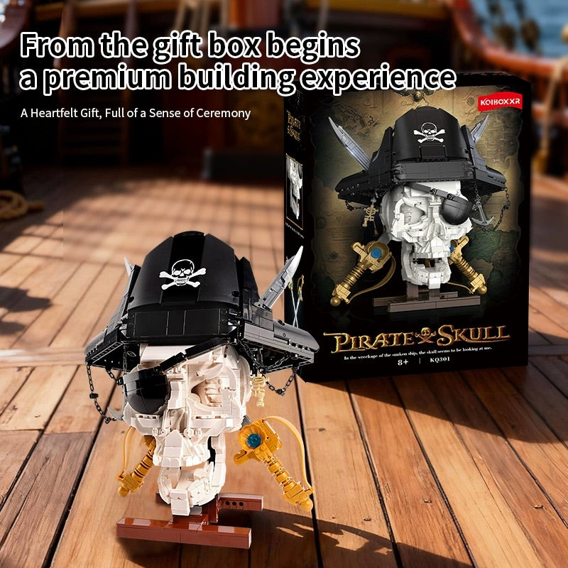 Dark fantasy skull and red rose building block display model