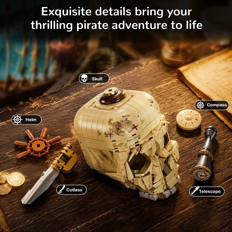 Pirate skull globe building blocks display set with rotatable skull