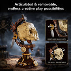 Dark pirate skull building blocks desk decor with sword and display base