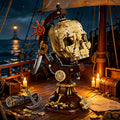 Pirate skull globe building blocks display set with rotatable skull