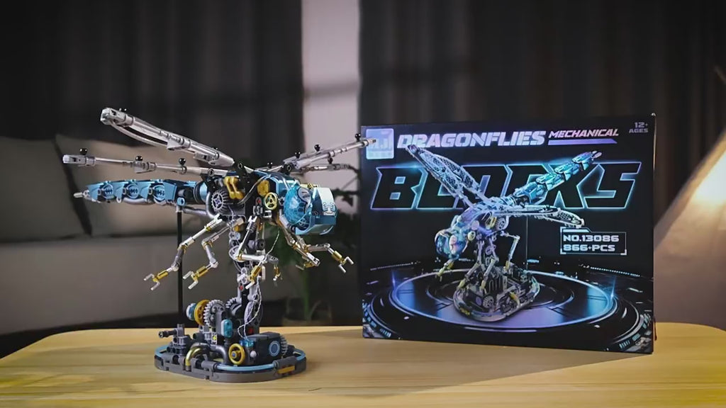 Cyber dragonfly motorized building set with lights, moving wings, and electric mechanical motion