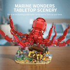 Close-up details of the red octopus building set with textured tentacles and base.