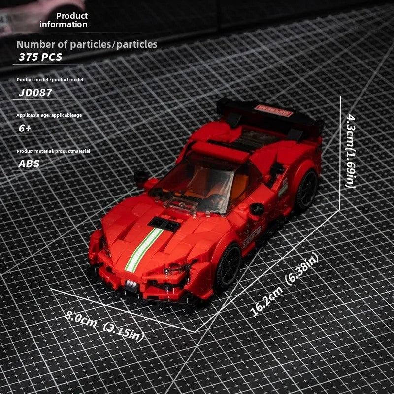 Red supercar building blocks model 375PCS with size display and rear spoiler