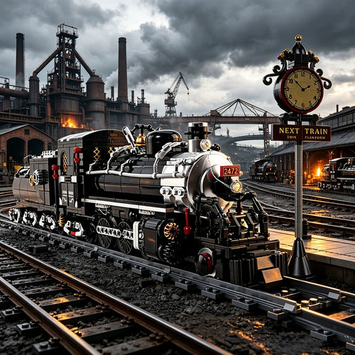 Lighted steam train building blocks set with crystal cargo and track base