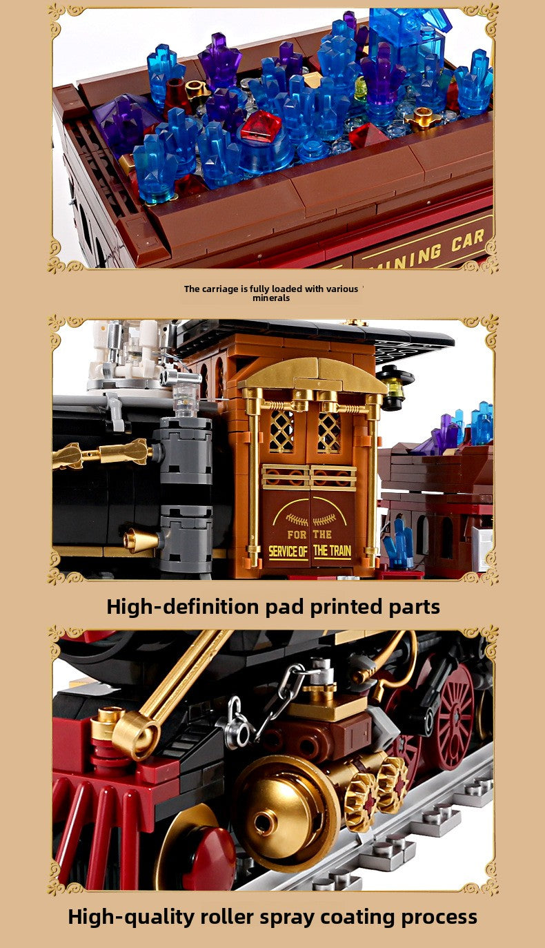 1402PCS ore train building blocks display model with glowing mining car