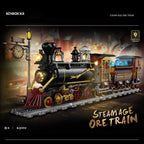 Vintage ore train building blocks model with station clock and display lighting