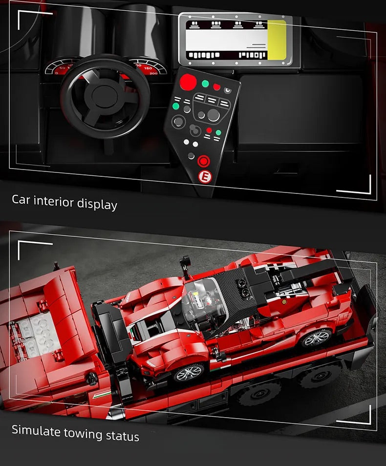 Trailer truck building blocks model with adjustable loading platform and liftable tailgate