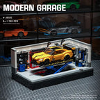 Vintage garage building blocks size display with repair shop layout