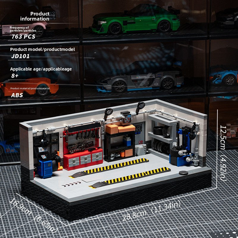 Vintage garage and mini car building block set collection