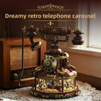 Vintage telephone carousel building blocks display set with warm light