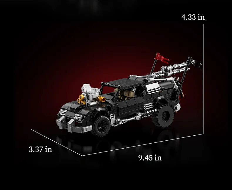 Wasteland battle car building blocks set with two dark armored vehicles