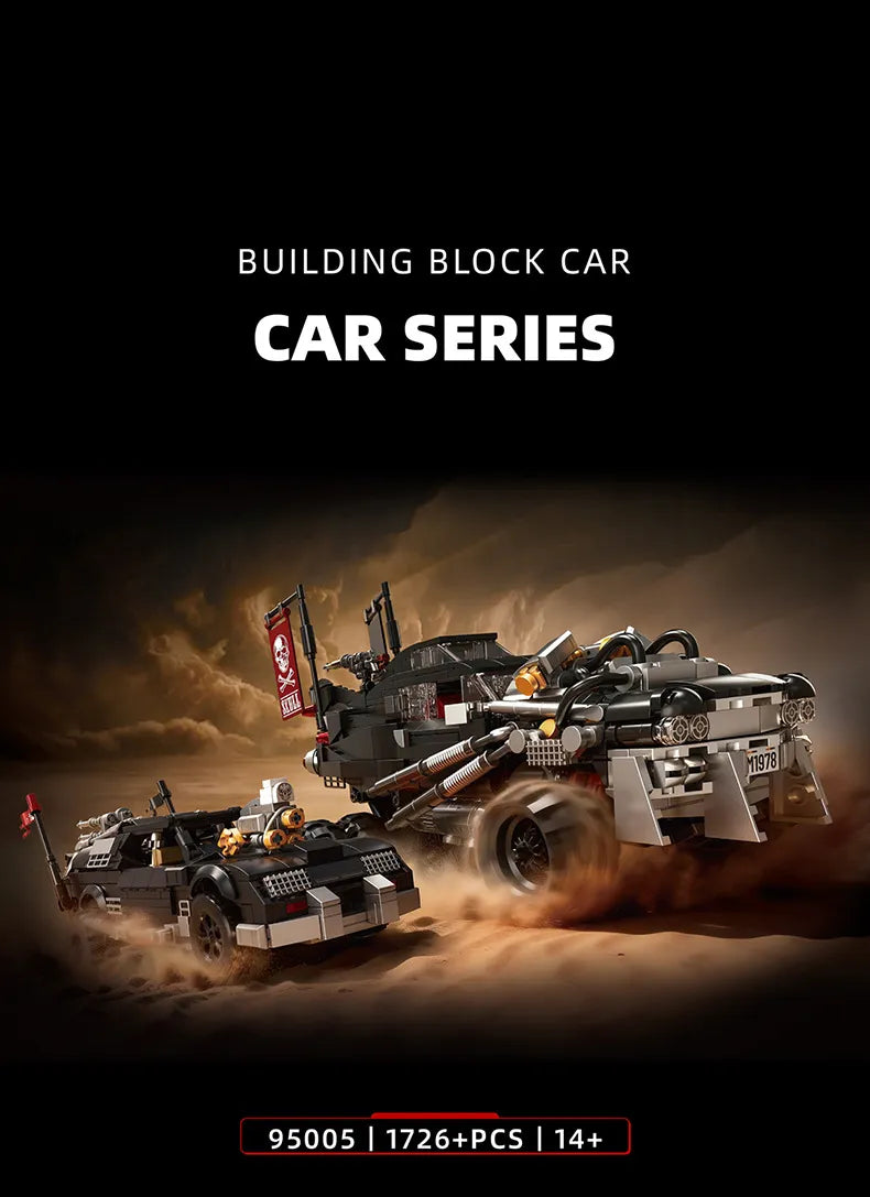 1726PCS wasteland vehicle building blocks display set with rugged wheels and flags